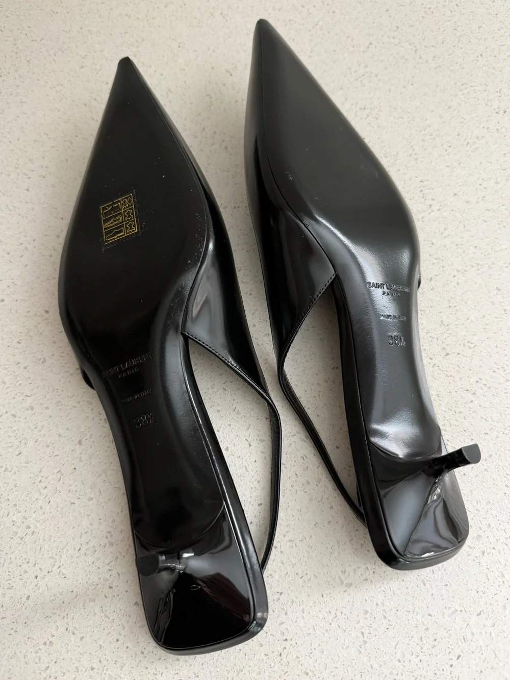 Saint Laurent Cherish Kitten Heel Black Leather Slingback EU 38.5 US 8.5 - Picture 11 of 12
